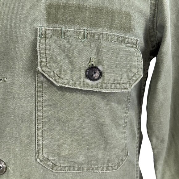 Vintage 60s Army Olive Green Cotton Sateen Shirt Medium - Picture 10 of 10
